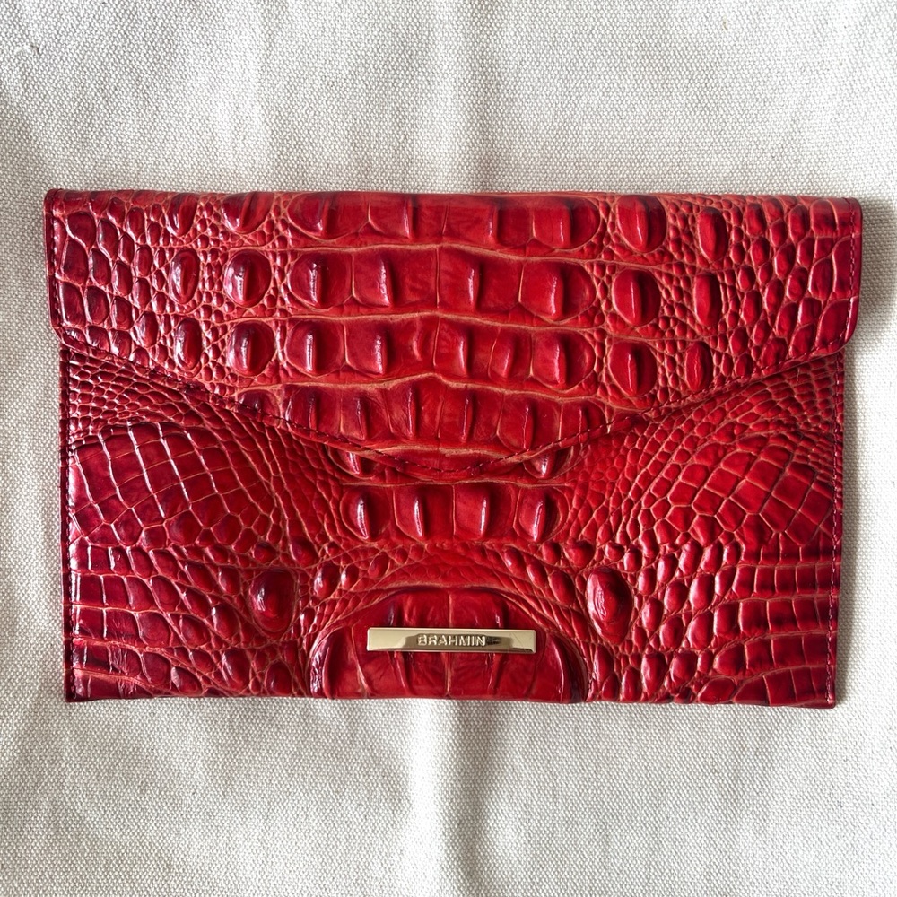 Brahmin Red Croc-Embossed Leather Flap Clutch
6”x9”
